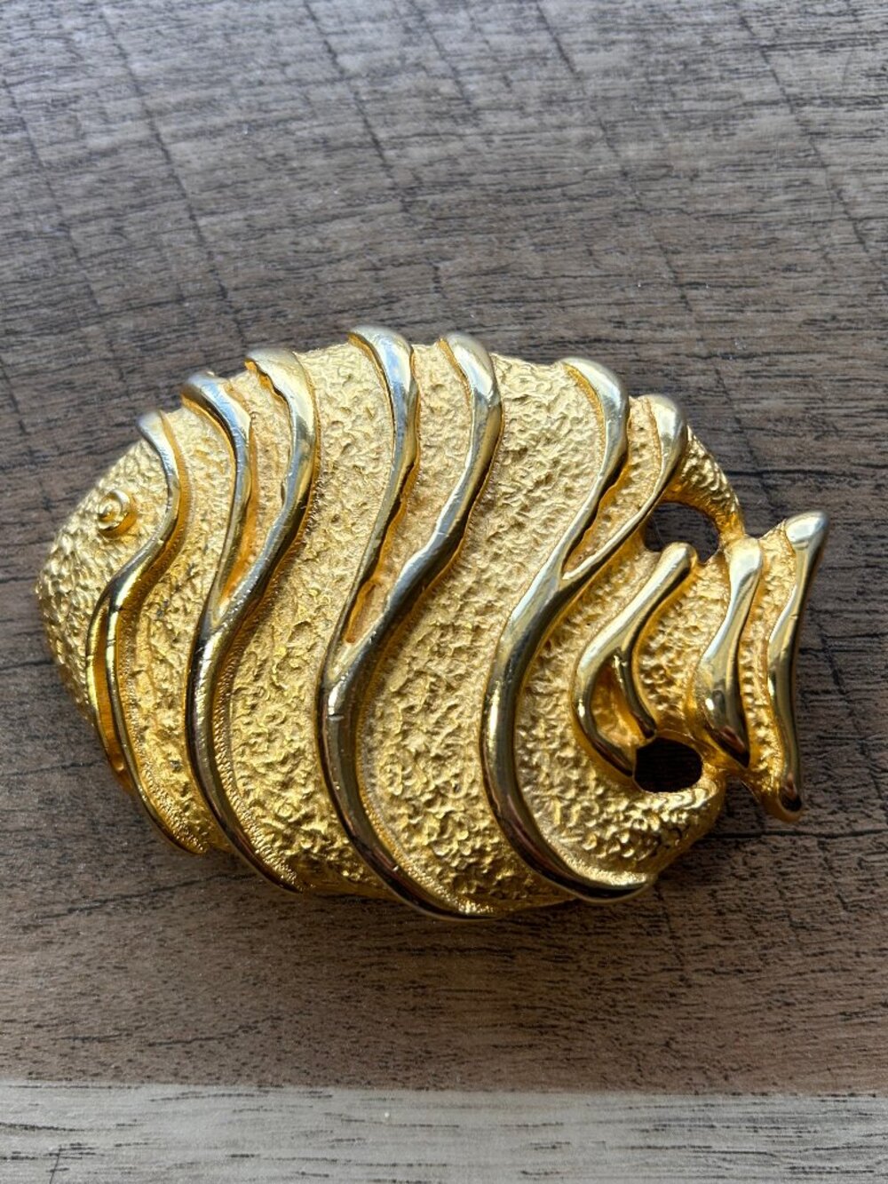Vintage Paquette Gold-Tone Fish Belt Buckle Textured Statement 80s